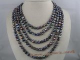 mpn025 five strands 7-8mm black nugget pearls necklace