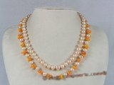 mpn034 Double strands pearl and coral beads necklace