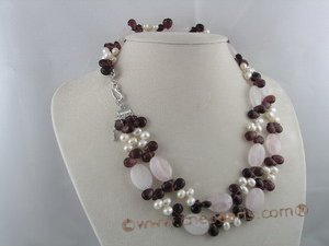 mpn035 Double strands gemstone and pearl necklace