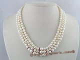 mpn039 White potato pearl three strands necklace in wholesale