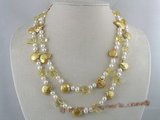 mpn040 double strands champagne side-drilled coin pearl necklace