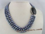 mpn058 three strands 7-8mm black potato pearl multi-strands necklace