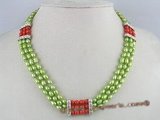 mpn072 5-6mm green rice shape pearl multi strands necklace