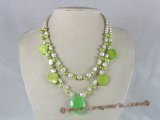 mpn076 double-strands keishi pearl necklace with crystal pendant