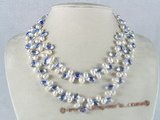 mpn078 side-dirlled pearl with crystal necklace in two rows