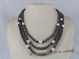 mpn084 triple-strands black freshwater pearl necklace with black agate