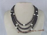 mpn084 triple-strands black freshwater pearl necklace with black agate