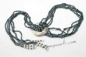 mpn090 Five strands black nugget pearl adjustable lariat necklace