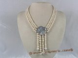 mpn096  triple strands white potato pearl necklace with shell clasp