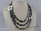 mpn107 Triple strands 8*15mm black oblong keshi pearl necklace