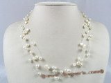 MPN115 4-5mm white rice shape and double shiny pearl  illusion floating necklace
