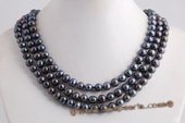 mpn124 three strands 8-9mm black potato pearl necklace with amber clasp