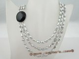 mpn126 three rows grey freshwater nugget pearl necklace with gemstone clasp