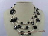 mpn134 triple-strands potato pearl necklace with square gemstone