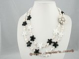 mpn147 Wholesale Double rows white&black freshwater cultured pearl necklace
