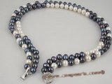 mpn151 white and black potato pearl Double rows necklace in wholesale