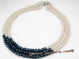 mpn160 6-7mm white and dark blue freshwater button pearl necklace on sale in triple strand