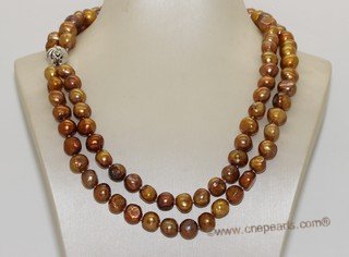 mpn166 9-10mm coffee color freshwater baroque nugget necklace in double strand