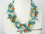 mpn174 Triple rows 8-9mm blue blister pearl with baroque crystal necklace on sale