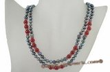 mpn207 Black potato pearl costume necklace with large carnelian beads
