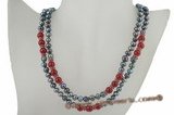 mpn207 Black potato pearl costume necklace with large carnelian beads