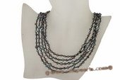 mpn226 Elegant black freshwater seed pearl five strands layer necklace