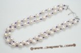 mpn305 Black two Strand Pearl Necklace 9.5-10.5mm white whorl pearls 925 Silver