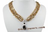 mpn315 6-7mm champagne nugget pearls multi strand necklace with smoking quartz