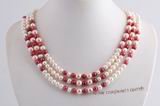 Mpn347 Multi color three strand freshwater pearl necklace with sea shell  pearls