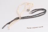 Mpn348 Double-strands white & black freshwater potato pearl necklace