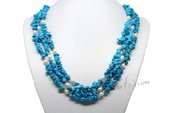 Mpn351 White Rice Pearl Layer Necklace with Turquoise Fragments