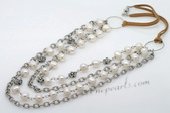 Mpn355 Hand Wired 8-9mm White Potato Pearl Silver Toned Layer Necklace