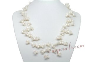 Mpn356 Lovely white Culster Potato Pearl Floating Illusion Layer Necklace