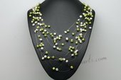 MPN371 Lovely White&Green Nugget Pearl floating illusion necklace