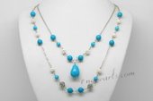 mpn372 Elegant Freshwater Potato Pearl Layer Necklace with Turquoise