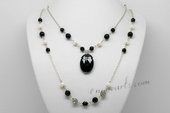 mpn373 Hand Crafted Freshwater Potato Pearl Necklace With Black Agate Beads