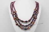 MPN378 Multi-Strand Freshwater Pearl Necklace with 4-5mm Potato Purple Pearl and Faceted Crystal