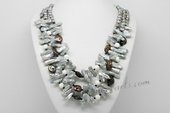 MPN379 Timeless Layer Necklace with Grey Cultured Pearl and Deep Sea Tridacna Beads