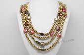 MPN381 4 Strands  Freshwater Pearl Necklace with Champagne Pearl& Smoky Quartz