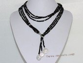 mpn387  black man made crystal beads necklace adjustable lariat necklace with coin pearls