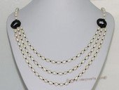 mpn389  Hand knotted 7-8mm white rice pearl multi-strand layer necklace