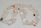 mpn392 Double Rows White Potato Freshwater Pearl Necklace  and Shell Beads