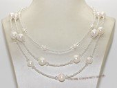 mpn395  Multi-strand  white crystal beads necklace with freshwater potato pearl