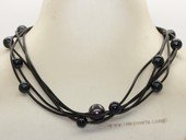 Mpn400 Modern Leather Design  Black Potato Pearl Necklace