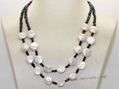 mpn401 Double strand   black freshwater button pearl necklace with coin pearl