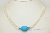 mpn412 3-4mm seed  pearl multi-strand necklace with turquoise beads