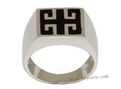 mrj011  Sterling Silver  Black Enamel Designs Men's Ring