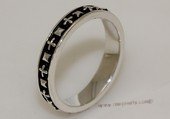 mrj016 Sterling Silver Black Enamel Band Men's Ring