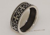 mrj017 Sterling Silver Black Enamel Fleur de Lis Men's Ring