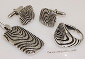 mtj021 Sterling Silver Strip Design Pendant ,Cufflinks &Ring Men's Jewelry Set